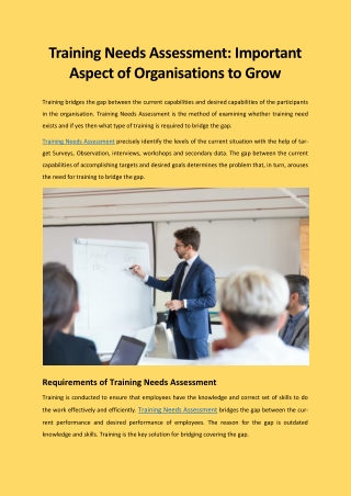 Training Needs Assessment: Important Aspect of Organisations to Grow