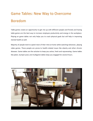 Game Tables: New Way to Overcome Boredom