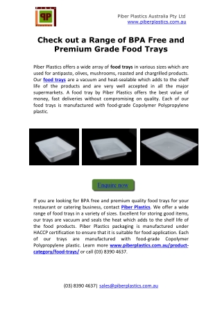 Check out a Range of BPA Free and Premium Grade Food Trays