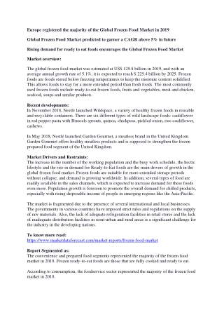 Global Frozen Food Market predicted to garner a CAGR above 5% in future
