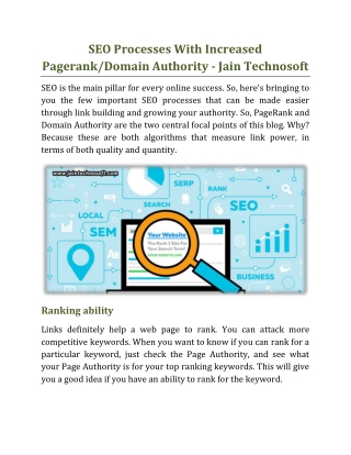 SEO Processes With Increased Pagerank/Domain Authority - Jain Technosoft