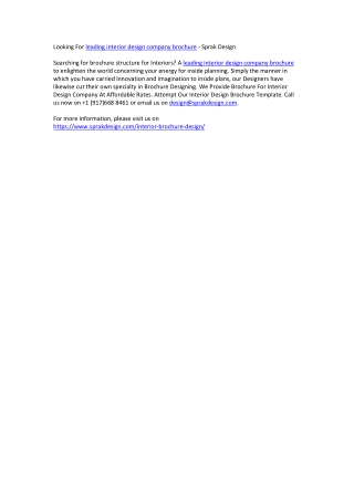 Looking For leading interior design company brochure - Sprak Design