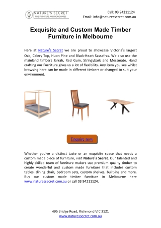 Exquisite and Custom Made Timber Furniture in Melbourne