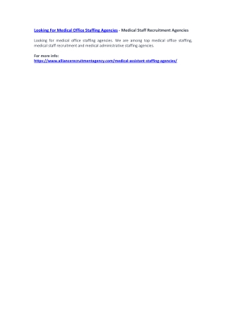 Looking For Medical Office Staffing Agencies - Medical Staff Recruitment Agencies