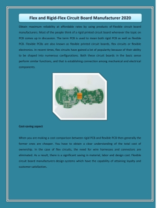 Flex and Rigid-Flex Circuit Board Manufacturer 2020