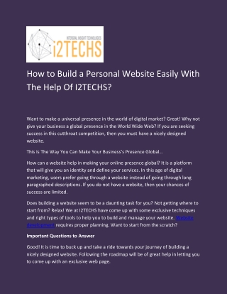 How to Build a Personal Website Easily With The Help Of I2TECHS ?