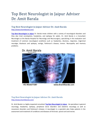 Top Best Neurologist in Jaipur Adviser Dr. Amit Barala