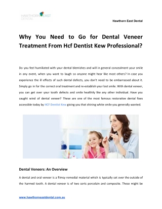 Why You Need to Go for Dental Veneer Treatment From Hcf Dentist Kew Professional?