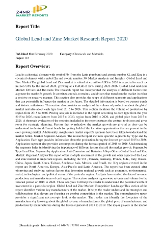 Lead and Zinc Incredible Possibilities and Industry Growth 2020 2026