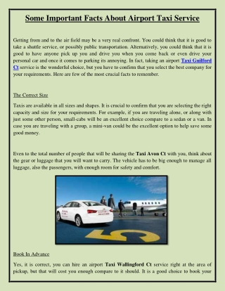 Some Important Facts About Airport Taxi Service