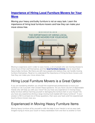 Importance of Hiring Local Furniture Movers for Your Move