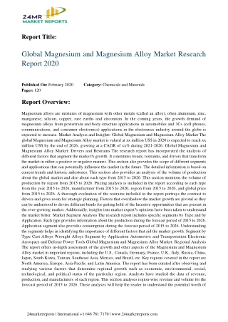 Magnesium and Magnesium Alloy Expand with Significant CAGR During 2020 2026