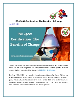 ISO 45001 Certification : The Benefits of Change