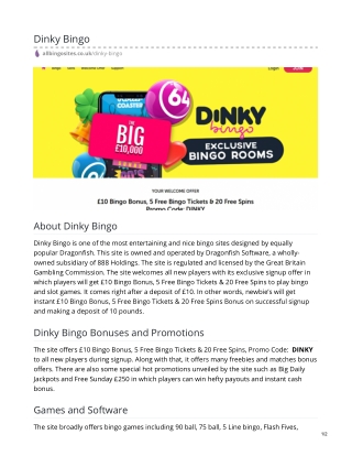 Dinky Bingo Review - Get £70 Free Bingo Tickets & amp; 5 Free Spins