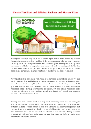 How to Find Best and Efficient Packers and Movers Hisar