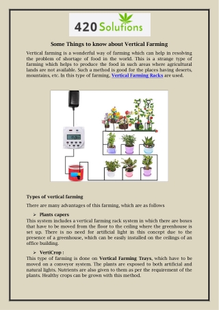 Some Things to know about Vertical Farming