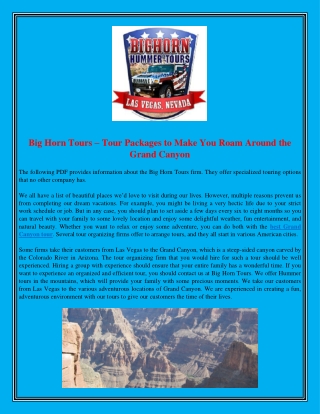 Big Horn Tours – Tour Packages to Make You Roam Around the Grand Canyon