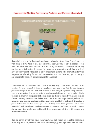 Commercial Shifting Services by Packers and Movers Ghaziabad