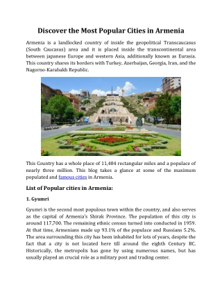 Discover the Most Popular Cities in Armenia