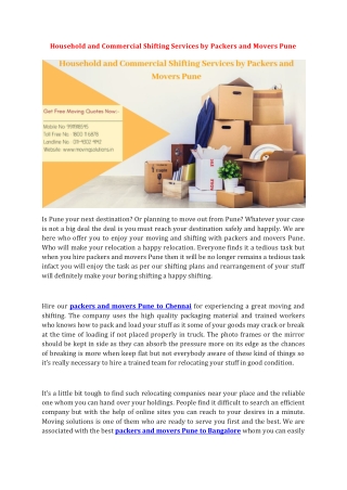 Household and Commercial Shifting Services by Packers and Movers Pune