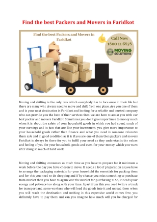 Find the best Packers and Movers in Faridkot
