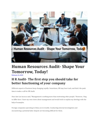 Human Resources Audit- Shape Your Tomorrow, Today!