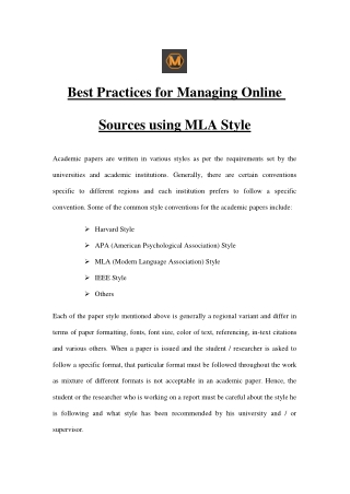 Best Practices for Managing Online Sources using MLA Style