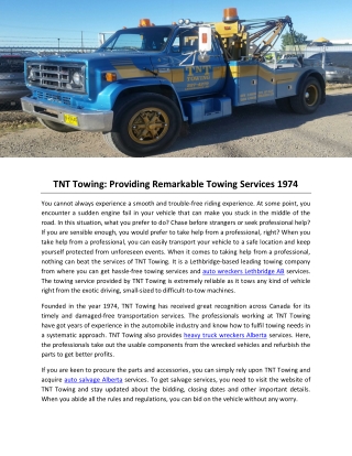 TNT Towing: Providing Remarkable Towing Services 1974