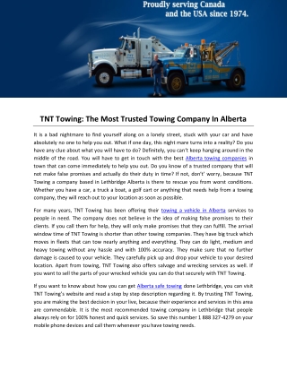 TNT Towing: The Most Trusted Towing Company In Alberta