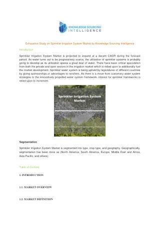 Exhaustive Study on Sprinkler Irrigation System Market by Knowledge Sourcing Intelligence