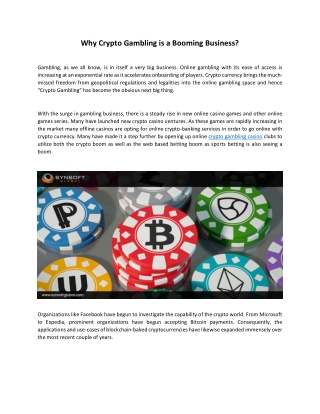 Why Crypto Gambling is at Boom? Check Update by Synsoft Global