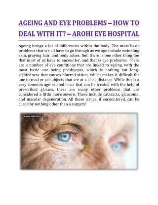 Ageing And Eye Problems – How To Deal With It? - Arohi Eye Hospital