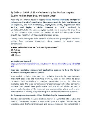 By 2024 at CAGR of 19.4%Voice Analytics Market surpass $1,597 million from $657 million in 2019