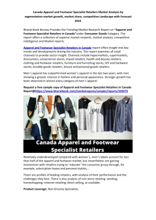 Canada Apparel and Footwear Specialist Retailers Market Growth Analysis and Forecast to 2019