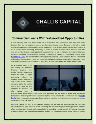 Commercial Loans With Value-added Opportunities
