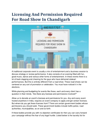 Licensing And Permission Required For Road Show In Chandigarh