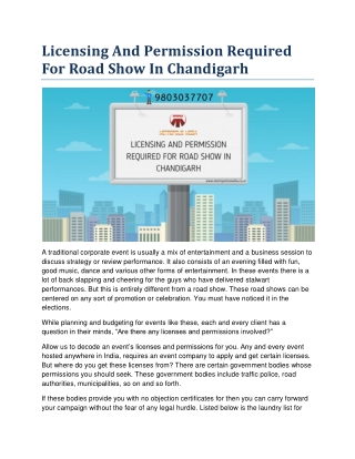 Licensing And Permission Required For Road Show In Chandigarh
