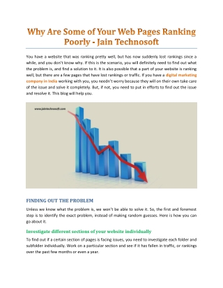 Why Are Some Of Your Web Pages Ranking Poorly - Jain Technosoft