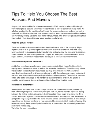 Tips To Help You Choose The Best Packers And Movers