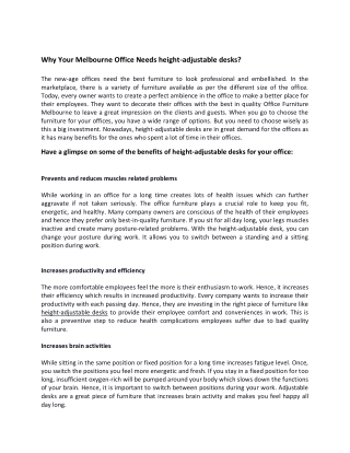 Why Your Melbourne Office Needs height-adjustable desk