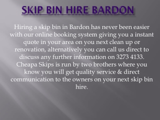 Skip Bin Hire in Bardon And Brisbane