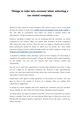 Things to take into account when selecting a car rental company
