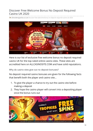 Discover Free Welcome Bonus No Deposit Required Casino UK 2020