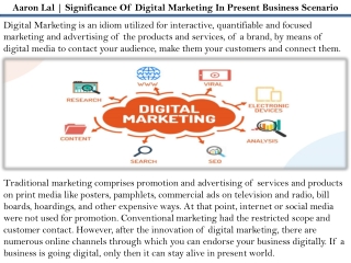Aaron Lal | Significance Of Digital Marketing In Present Business Scenario