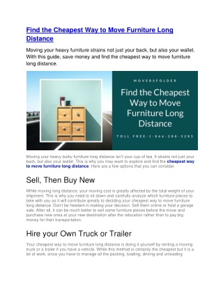 Find the Cheapest Way to Move Furniture Long Distance