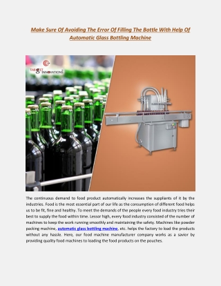 Make Sure Of Avoiding The Error Of Filling The Bottle With Help Of Automatic Glass Bottling Machine