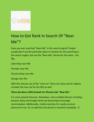 How To Get Rank In Search Of “Near Me”?