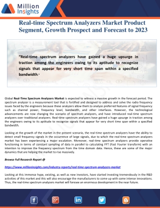 Real-time Spectrum Analyzers Market Product Segment, Growth Prospect and Forecast to 2023