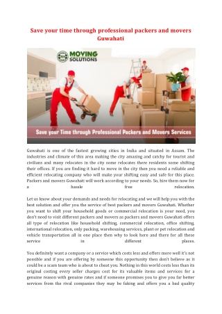 Save your time through professional packers and movers Guwahati