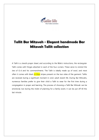 Tallit Bar Mitzvah - Elegant handmade Bar Mitzvah Tallit collection